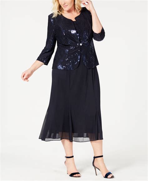 Alex Evenings Plus Size Sequined Chiffon Dress And Jacket In Navy Blue