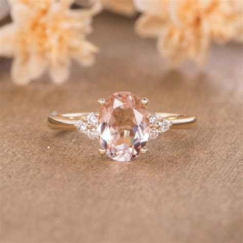 Antique Morganite Engagement Ring Oval Cut Yellow Gold Bridal Etsy
