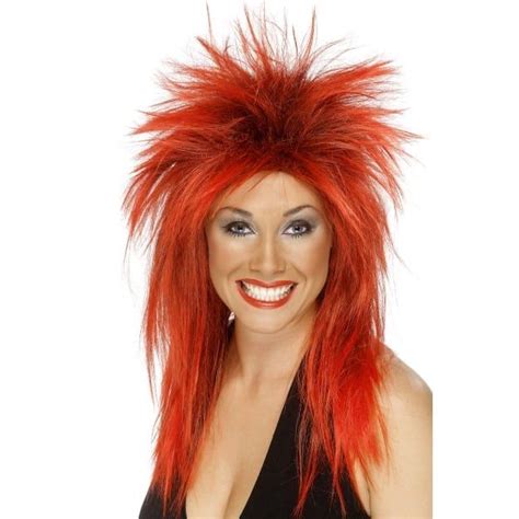Rock Diva Wig Punk Dress Red Wigs 1980s Fancy Dress