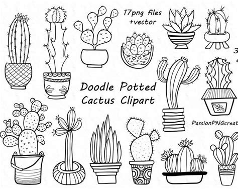 Cute green cactus kawaii on white background. VECTOR EPS Cactus Plant Succulent Pot Doodle Icons Clipart ...