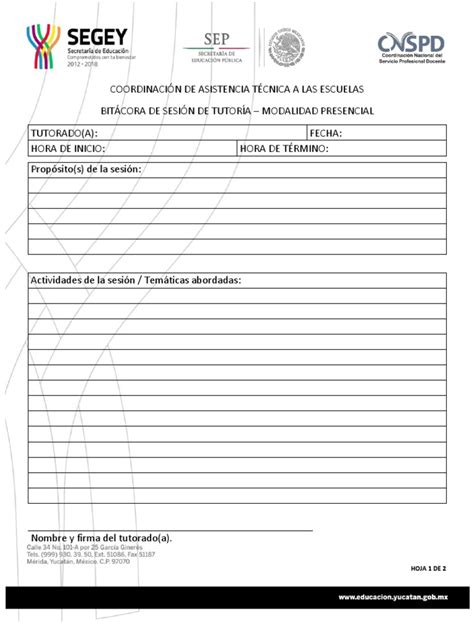 Formato De Bitácora De Tutoría Presencial