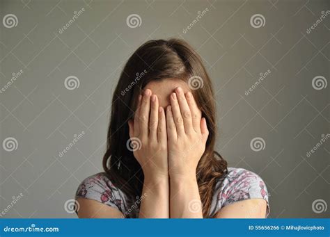 Woman Covers Her Eyes Plus Size Model On Purple Background Royalty Free Stock Image