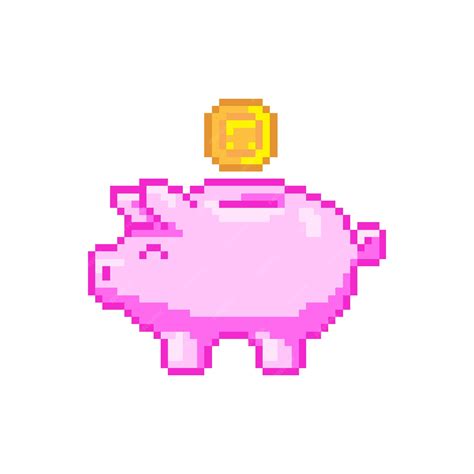Premium Vector Pixel Art Piggy Bank Icon In Retro Video Game Style