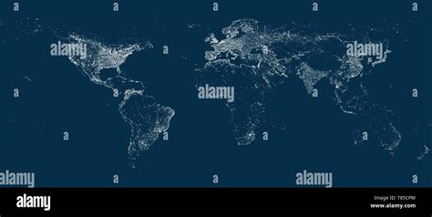 World City Lights Map Night Earth View From Space Vector Illustration