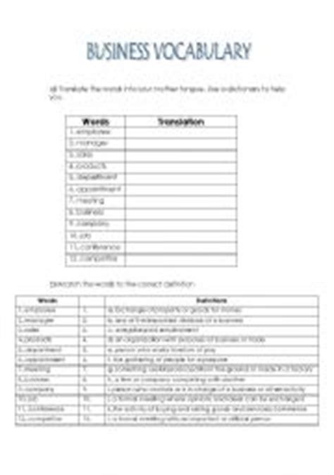 business vocabulary worksheets