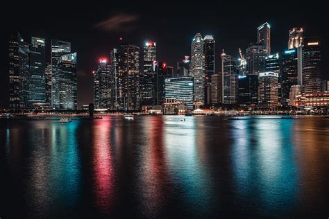 Wallpaper Night Lights Singapore City Cityscape X WallpaperManiac HD