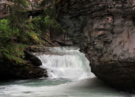 Johnson Creek At The Lower Falls Of Johnson Canyon Waterfall In Banff