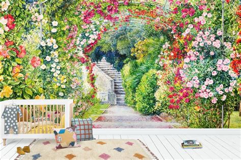 The Secret Garden Wallpaper Floral Garden Wall Mural Etsy