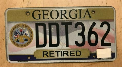 Georgia Graphic Veteran Military License Plate Ddt 362 Ga Retired