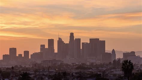 4k Downtown Los Angeles Skyline Day To Night Sunset