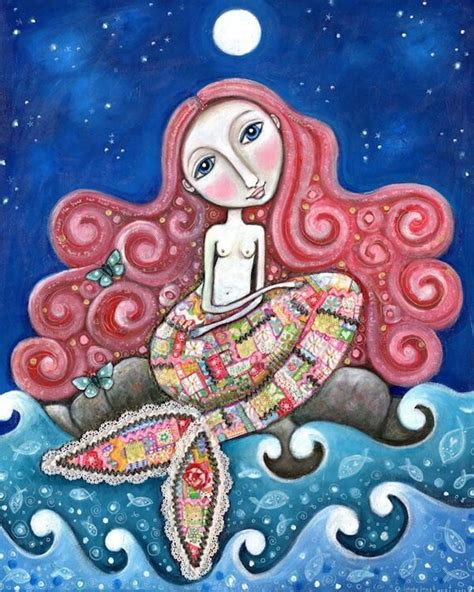 Mermaid Art Print Whimsical Folk Art Romantic Wall Decor Women