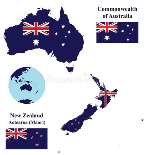 Bandeira Do Mapa De Austrália E De Nova Zelândia Ilustração Do Vetor