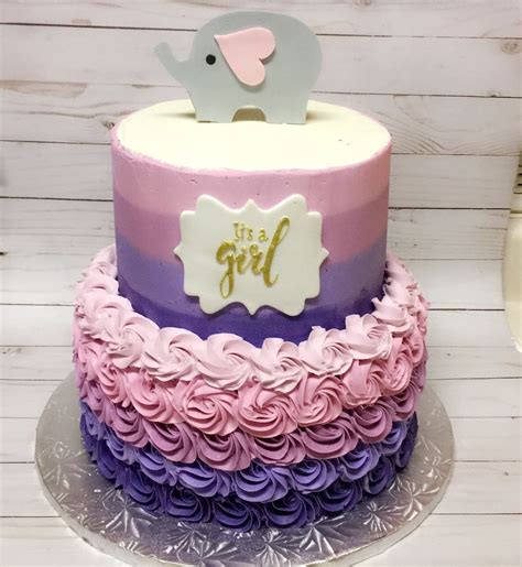 Decorations for a room or. Pink and purple elephant ombré baby shower cake. | Pink baby shower cake, Baby shower cakes girl ...