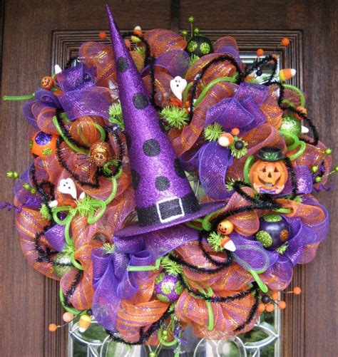 30 Deco Mesh Tall Purple Witchs Hat Wreath Etsy Halloween Mesh