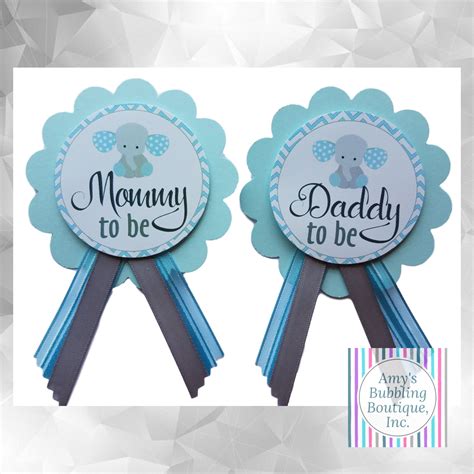 Elephant Baby Shower Pins Blue And Silver Pins For The Mom Dad Etsy