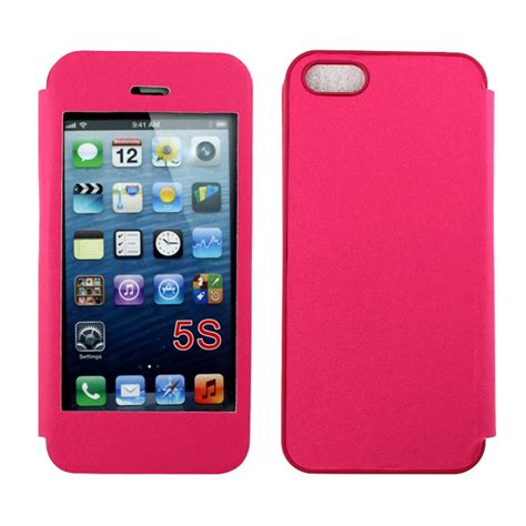 Wholesale Iphone 5 5s Slim Touch Screen Flip Leather Case Hot Pink