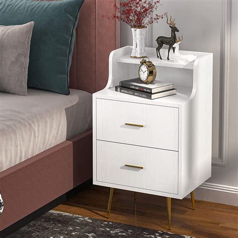 Tribesigns White Nightstand, Modern Bedside Table with 2 Drawers and