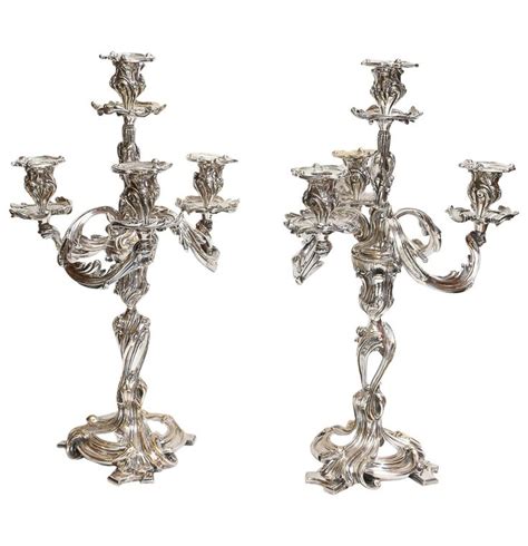 Pair Of Ornate Silver Plated Candelabras Antique