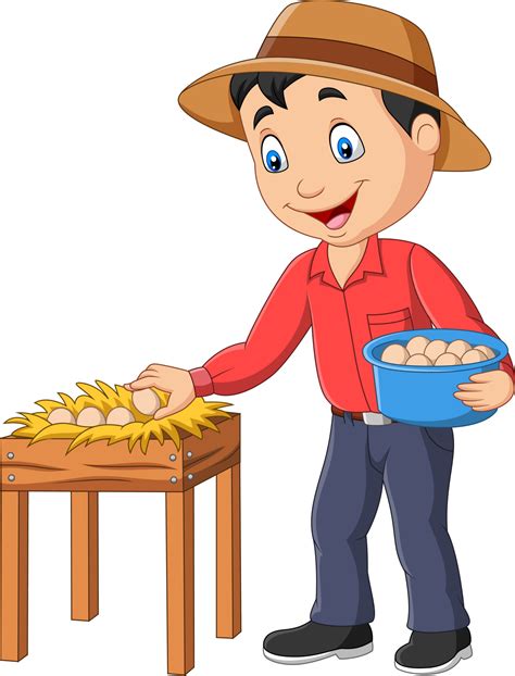 Cartoon Farmer Holding A Basket Of Eggs On A White Background Vector Art At Vecteezy