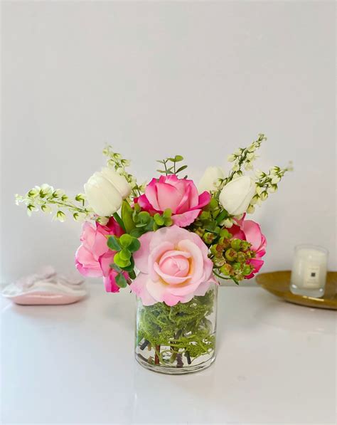 Pink Roses Centerpiece Real Touch Fuschia Pink Roses Etsy Rose