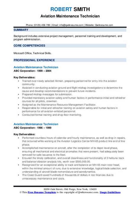 Aviation Maintenance Technician Resume Samples Qwikresume