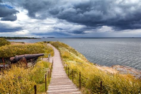 Wooden Path To The Sea At Sunset Beautiful Seascape Algarve P Stock