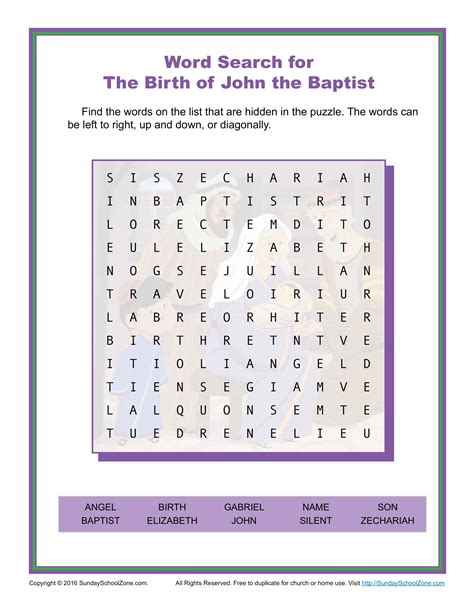 The Birth Of John The Baptist Word Search Childrens Bible Activities
