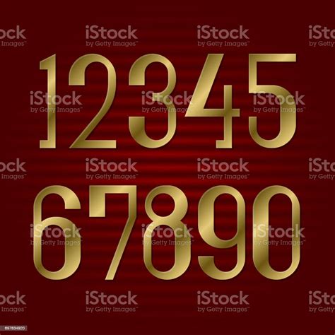Golden Isolated Retro Style Numbers Presentable Gold Vector Font Stock