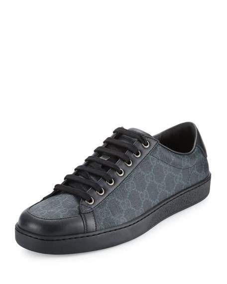 Gucci Mens Brooklyn Gg Supreme Fabric Lace Up Sneakers Black