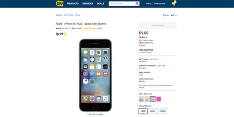 Browse through other gift card deals from starbucks, macy's, kohl's, & nike. Best Buy offering $1 iPhone 6s (16GB) on Sprint contract ...