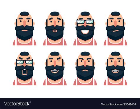 Cartoon Bearded Man Character With Various Facial Vector Image