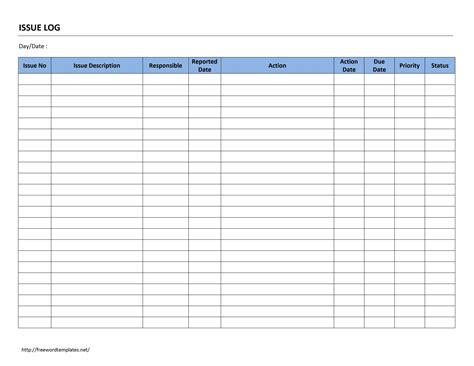 Project Issue Log Template Issue Log Template Templates Printable