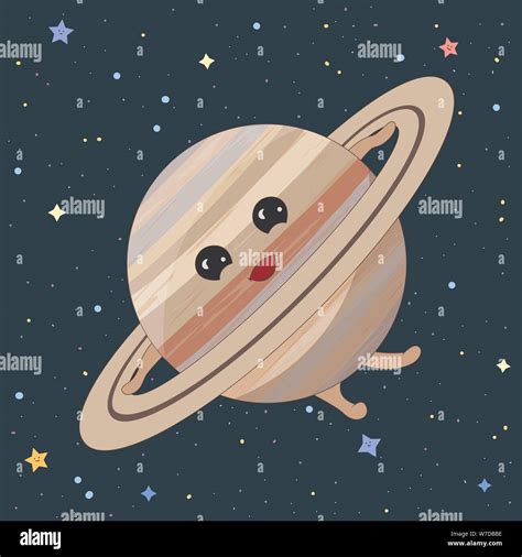 Cartoon Saturn Planet On Space Background Vector Illustration Stock