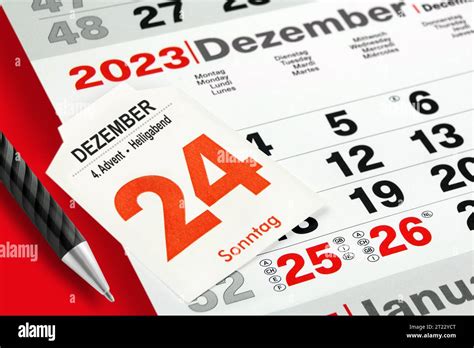 German Calendar 2023 December 24 Advent Christmas Eve And Monday