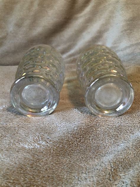 2 Stunning Iridescent Vintage Federal Glass Yorktown Colonial Thumbprint Glasses Ebay