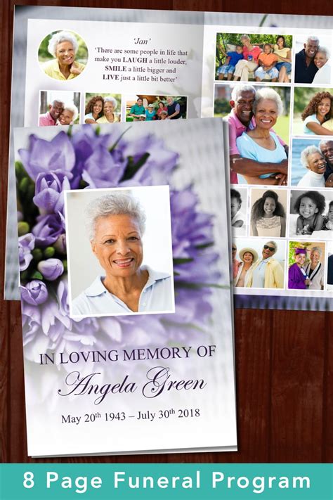 Purple Bouquet Funeral Program Template 8 Page Obituary Template