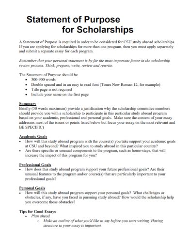 Free 10 Scholarship Statement Of Purpose Samples In Pdf Doc