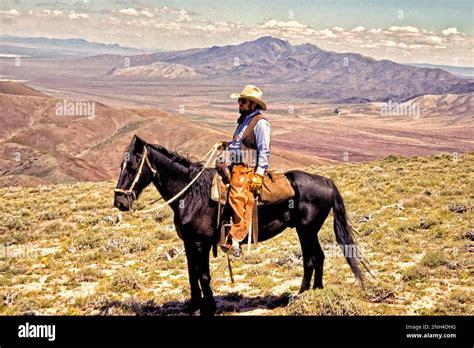 Cowboy With Chaps Black Horse Ranch In Mountain Terrain Near