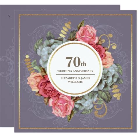 Platinum is the symbol for the 70th wedding anniversary because just like reaching 70 years in marriage this precious metal is also rare. 70th Wedding Anniversary Party Invitations | Zazzle.com