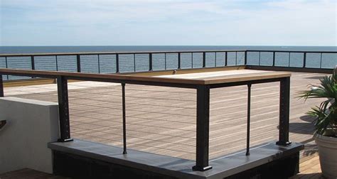 Beautiful Black Keylink Horizontal Cable Railing On An Oceanview Deck