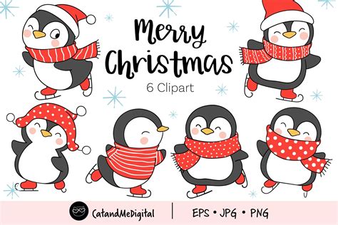 Cute Penguin Christmas Clipart Graphic By CatAndMe Creative Fabrica