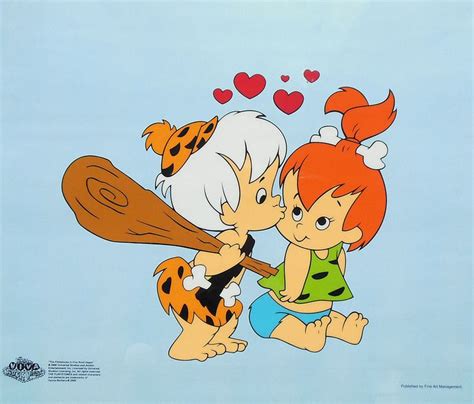 Flintstones Original Animation Art Sericel Cel Pebbles Kissing Bam Bam Classic Cartoon