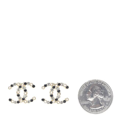 Chanel Resin Pearl Crystal Cc Earrings Gold Black 605655