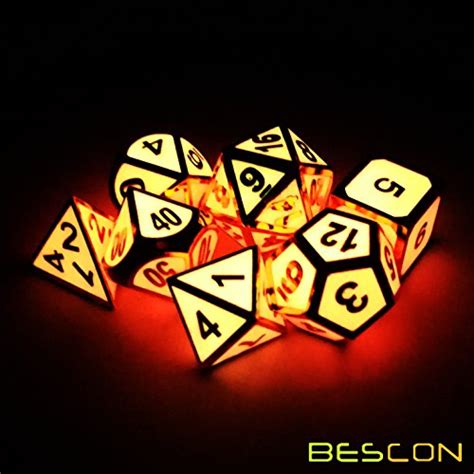 Bescon Super Glow In The Dark Metal Polyhedral Dice Set Golden And Rose