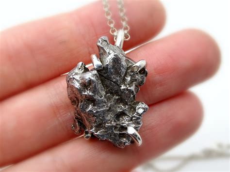 Real Meteorite Pendant Silver Mens Necklace Meteorite Cool Etsy