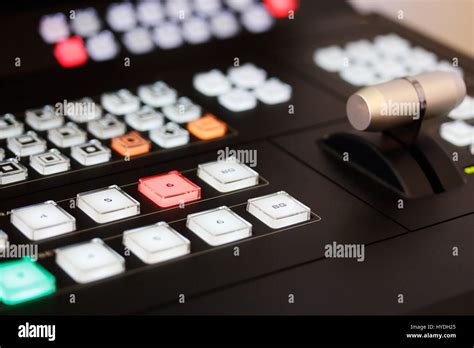 Close Up Of Video Mixer Control Panel At Tv Broadcasting Studio
