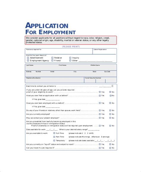 Sample Blank Employment Application Form Sample Forms Gambaran