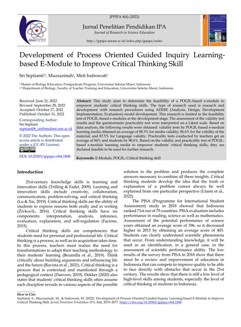 Pdf Development Of Process Oriented Guided Inquiry Learning Based E