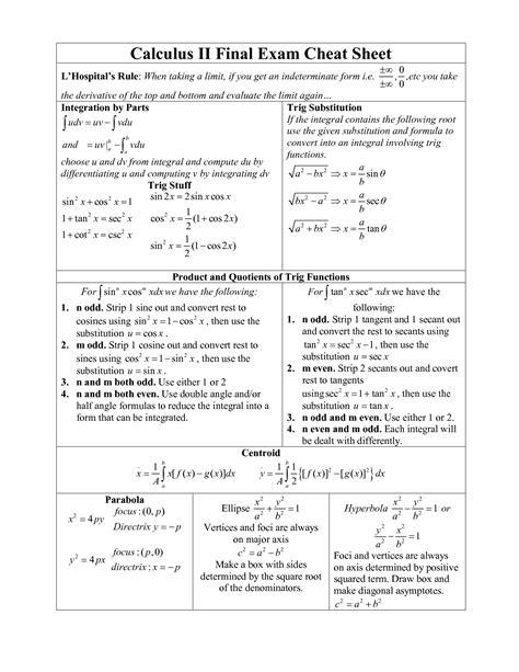Printable Calculus Cheat Sheet Calculus Ii Cheat Sheet With Fountain Porn Sex Picture