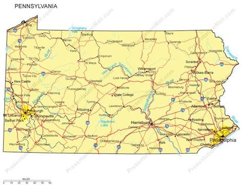 Pennsylvania Map Counties Major Cities And Major Highways Digital